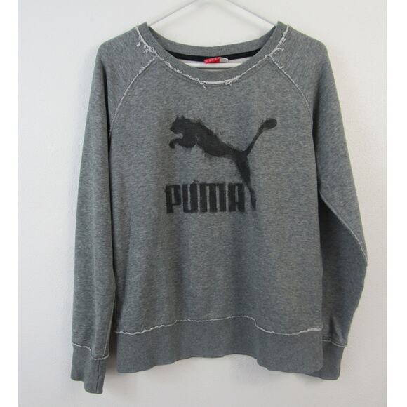 Puma Medium Grey Exposed Seems Long Sleeve Sweat Shirt Gray Black Casual - Picture 1 of 5